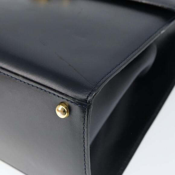 CELINE Circle Hand Bag Leather Navy Gold Auth 149129 - Picture 9 of 16